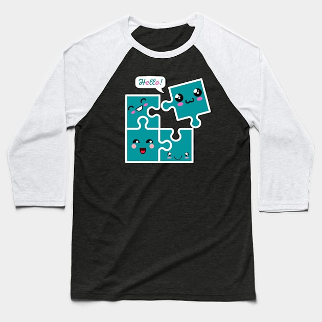 Kawaii Puzzle Pieces Baseball T-Shirt by Mey Designs